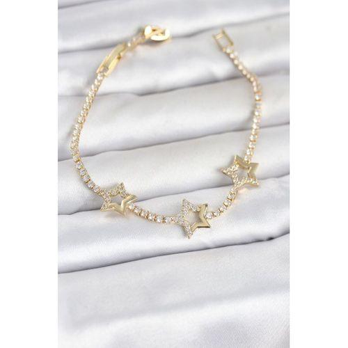 Pirinç Gold Renk Yıldız Model Zirkon Taşlı Su Yolu Kadın Bileklik