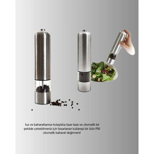 Pilli Otomatik Baharat Değirmeni Tek Tuşla Kolay Kullanım