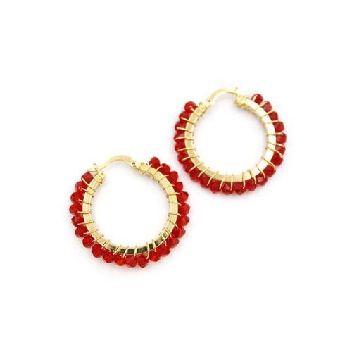 Kristal Boncuk Halka Küpe - Kırmızı