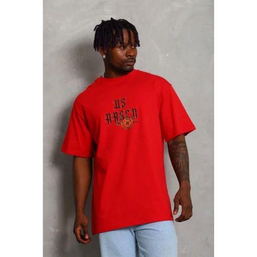 Erkek Baskılı T-Shirt Kısa Kol Bisiklet Yaka Regular Fit Rahat Kalıp Günlük Tişört - Kırmızı