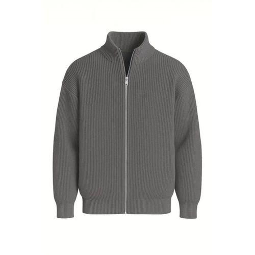 Woody Oversize Selanik Örme Fermuarlı Erkek Hırka- Füme