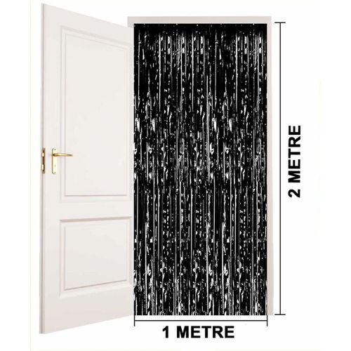 Siyah Ekstra Metalize Parlak Saçaklı Arka Fon Perde