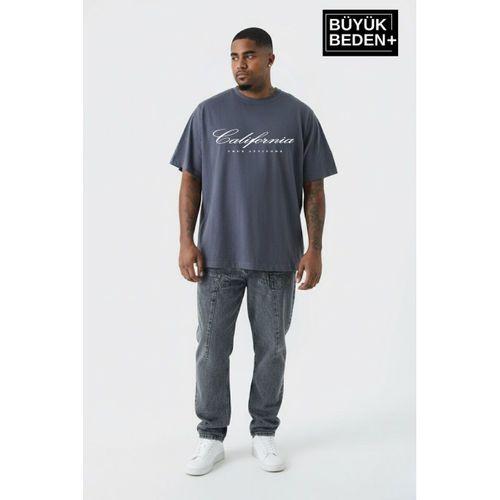 Süperlife Erkek Büyük Beden El Yazılı California Baskılı 3xl-6xl Bisiklet Yaka Tshırt SPR26TBS510-07