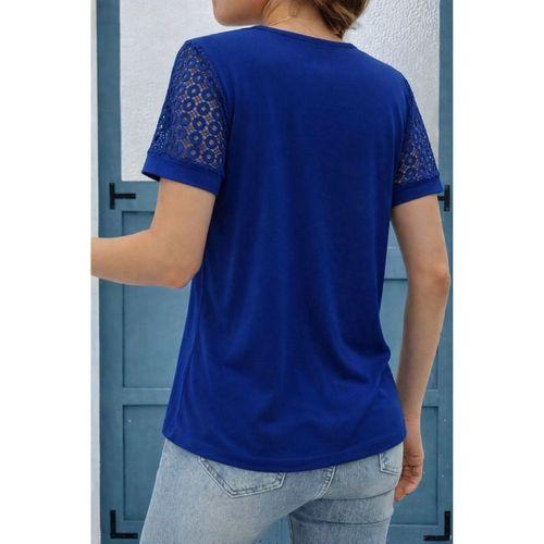 Kadın Kısa Kollu V Yakalı Dantel Detaylı Viskon Bluz