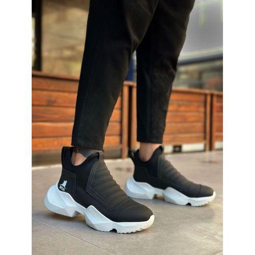BA0401 Bağcıksız Rahat Yüksek Taban Siyah Erkek Spor Yarım Bilek Bot