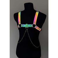 Rainbow Reflektörlü (karanlıkta Parlayan) Zincir Detaylı Şık Erkek  Göğüs Harness, Reflektörlü Clubwear - Brfm109