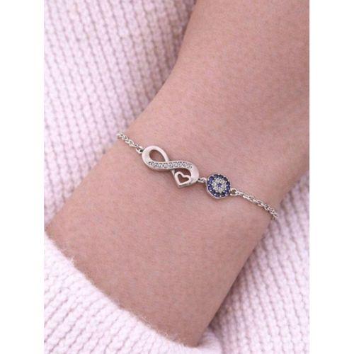 Gümüş Taşlı Sonsuzluk ve Göz Bileklik Kalpli Gümüş Kadın Bileklik