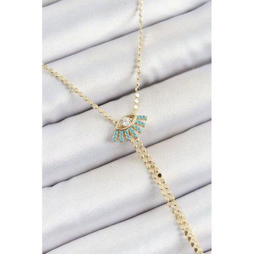 Pirinç Zirkon Taşlı Göz Figürlü Y Model Ezme Zincir Gold Renk Kadın Kolye