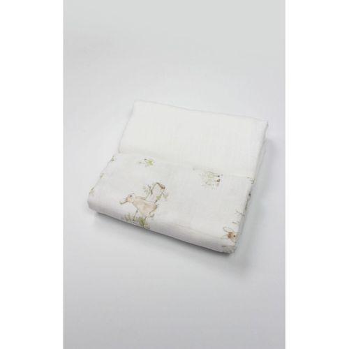 Bistyle 2li Müslin Battaniye Family Rabbit Kutulu 70144 75x75cm Beyaz