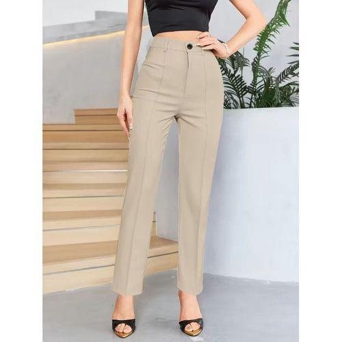 Bordo Renk Yüksek Bel Maskülen Kesim Kumaş Pantolon