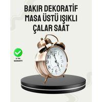 Nostaljik Büyük Boy Metal Masa Saati Bronz Kaplama Ve Yüksek Sesli Alarm