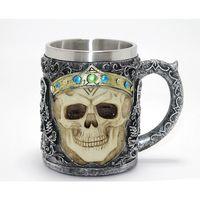 Taçlı Kurukafa Kralı 3d Kabartmalı Çelik Kupa Bardak