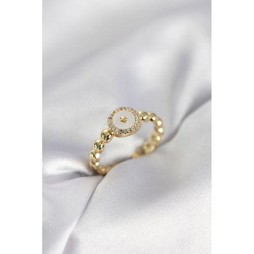 Gold Renk Sedefli Yıldız Model Zirkon Taşlı Kadın Yüzük