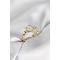 Gold Renk Sedefli Yıldız Model Zirkon Taşlı Kadın Yüzük