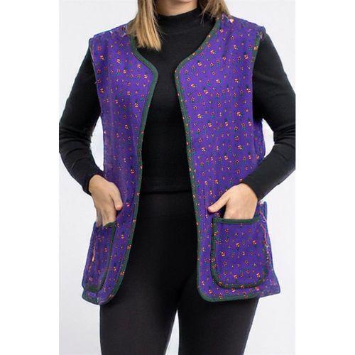 Kolsuz Meryem Çift Taraflı Cepli Pazen Kışlık Yelek Siyah/Mor Syh/Mr