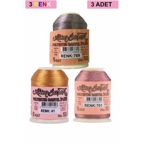 3 Adet Altınbaşak Oya ve Dantel İpi 20 gr - Royaleks - No: 041 - 701 - 769