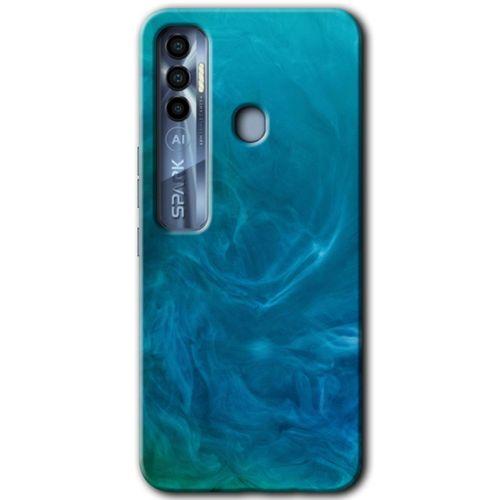 Tecno Spark 7 Pro Kılıf HD Desen Baskılı Arka Kapak+Temperli Cam - Mavi Aura