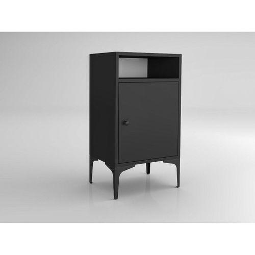 Wood'n Love Vio Metal Ayaklı Minifiks Bağlantı, Dolaplı Komodin - Siyah / Siyah