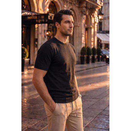 Kwon Bisiklet Yaka Basic Kısa Kollu İnce Triko Erkek T-Shirt - Siyah