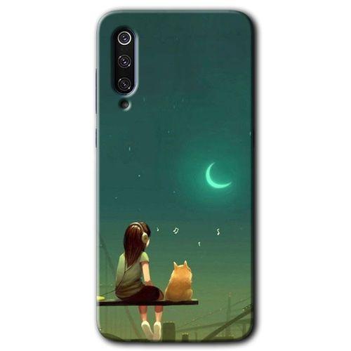 Potkal Hediye Fabrikası Xiaomi Mi 9 Kılıf HD Desen Baskılı Arka Kapak - Kedili Kız