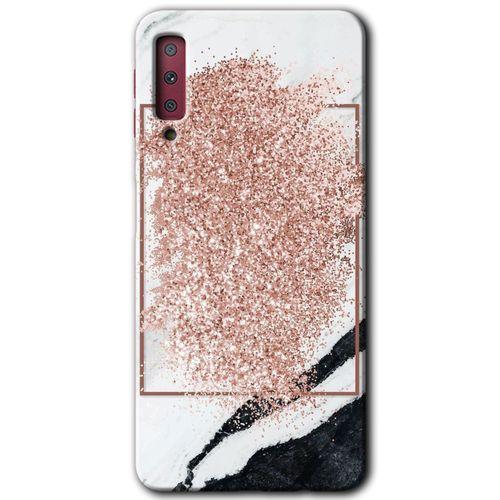 Galaxy A7 2018 Kılıf HD Desen Baskılı Arka Kapak - Simli Mermer + Kırılmaz Cam