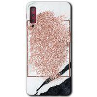 Galaxy A7 2018 Kılıf HD Desen Baskılı Arka Kapak - Simli Mermer + Kırılmaz Cam