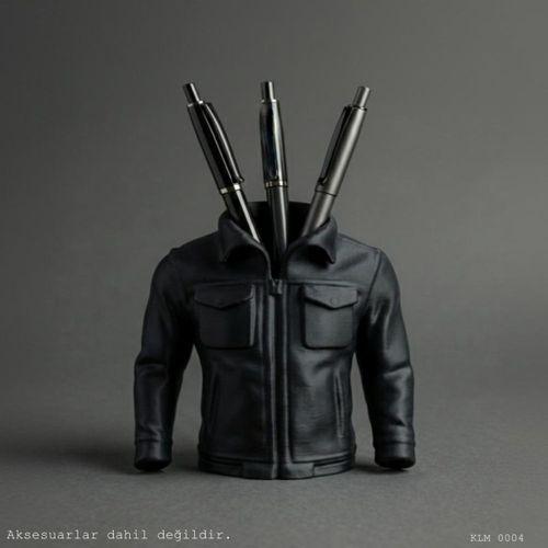 Siyah Fermuarlı Cepli Deri Ceket Formlu Kalemlik Masaüstü Plastik Düzenleyici