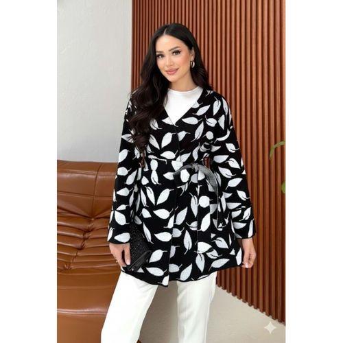 Kadın Uzun Kollu Kadın Uzun Kollu Yaprak Desen Kuşak Dahil Hırka