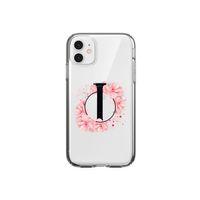 iPhone 11 Pembe Çiçek Desen I Harfli Şeffaf Kılıf