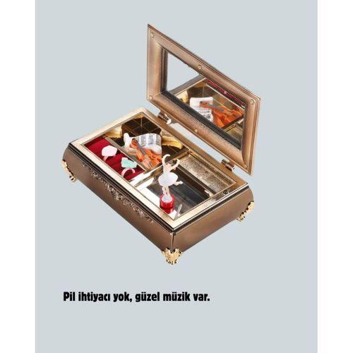 Müzikli Balerin Figürlü Takı Kutusu Piyano Desenli Dekoratif