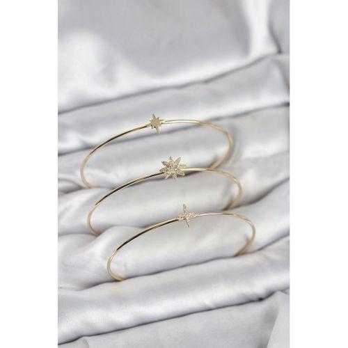 Zirkon Taşlı Kutup Yıldızı Model Gold Renk 3'lü Kadın Bileklik Kombini