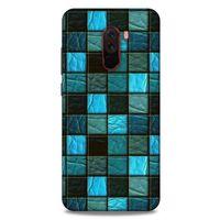 Xiaomi Pocophone F1 Kılıf Patchwork (27) Tasarımlı Kılıf Turkuaz Siyah