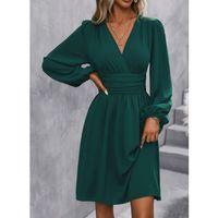 Kadın Uzun Kollu Kruvaze Yakalı Bel Korsajlı Mini Elbise