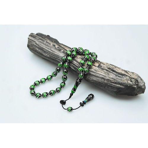 Oltu Taşı Ve Yeşil Galalith Çeşmi Bülbül İşlemeli Tespih