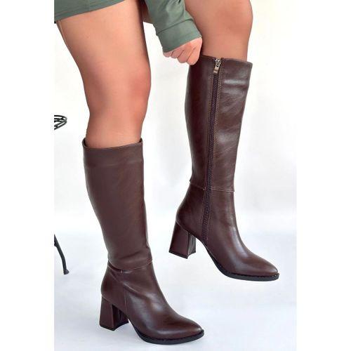 Morena Acı Kahve Cilt Topuklu Çizme