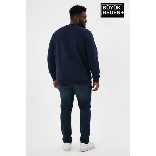 Erkek Büyük Beden Yelken Baskılı Bisiklet Yaka Sweatshirt SPR26BSW956-11