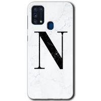 Samsung Galaxy M31 HD Baskılı Kılıf + 9D Tam Ekran Koruyucu - Beyaz Mermer Desenli N Harfi