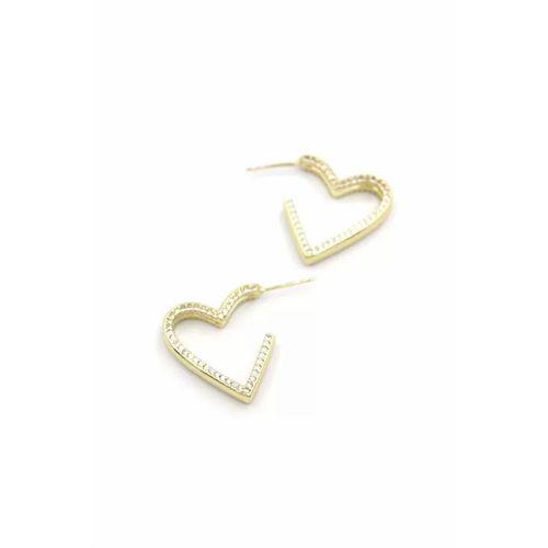 Taşlı Kalp Küpe - 14K Altın