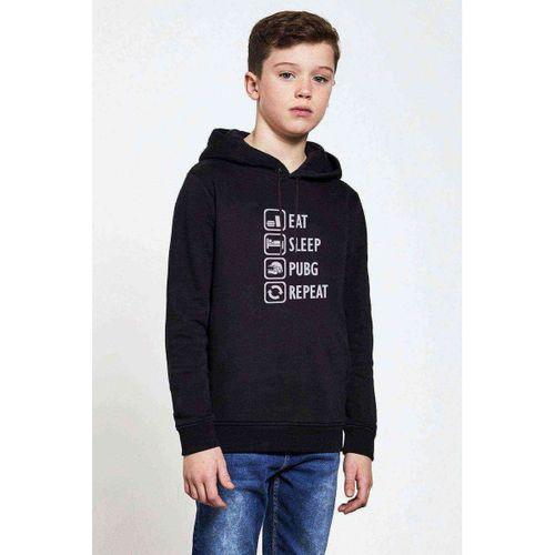 Pubg Eat Sleep Pubg RepeatBaskılı Unisex Çocuk Kapüşonlu Siyah Sweatshirt