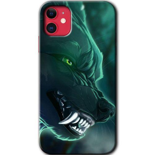 iPhone 11 Kılıf Baskılı Kapak - Yeşil Kurt +Tam Ekran Koruyucu