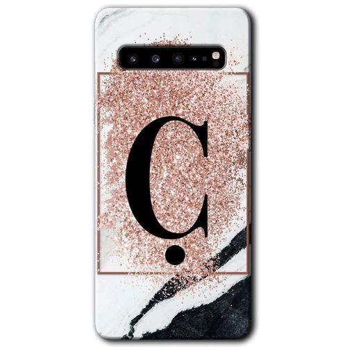 MRCİLETİSİM MRCİLETİSİM Samsung Galaxy S10 Plus Kılıf HD Desen Baskı Arka Kapak + TemperliCam - Pembe Mermer Desenli Ç Harf