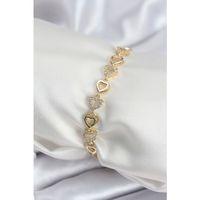 Pirinç VIP Seri Gold Renk Sıralı Kalp Model Kadın Bileklik