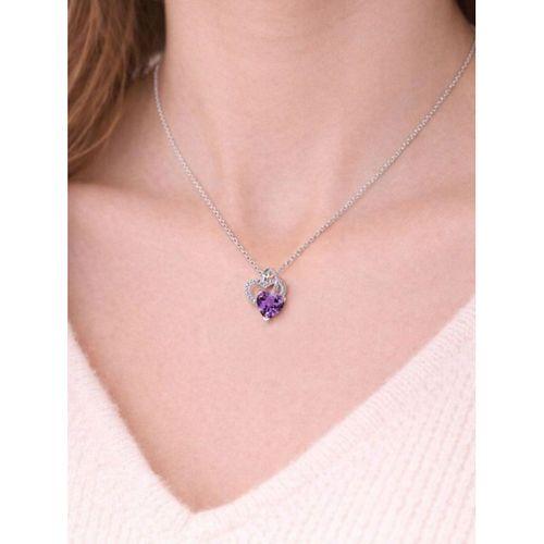 Gümüş Ametist Taşlı Çift Kalp Kadın Gümüş Kolye