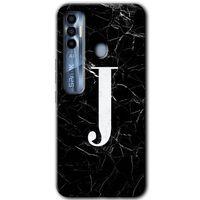 Tecno Spark 7 Pro Kılıf HD Desen Baskılı Arka Kapak - Siyah Mermer Desenli J Harfi + Kırılmaz Cam
