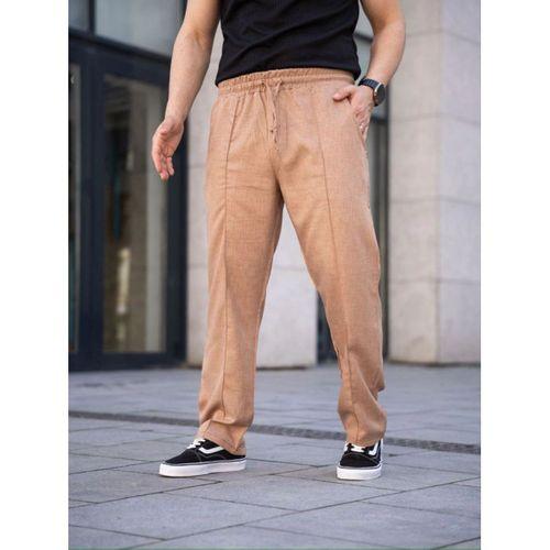 Erkek Keten Cepli Çıma Dikişli Jogger Buggy Pantalon Rahat Kalıp - Kahverengi