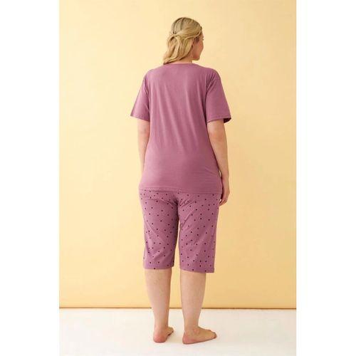 Kadın Mürdüm “make A Wish” Yazılı Büyük Beden Kapri Pijama Takımı