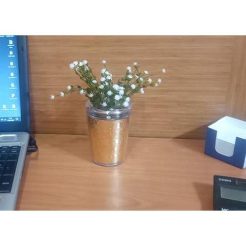 2 Adet Vazo Dahil,Vazoda Çiçek,Beyaz Yapay Çiçek,Vazo Dekoratif Altın Yaprak 9X9X17Cm