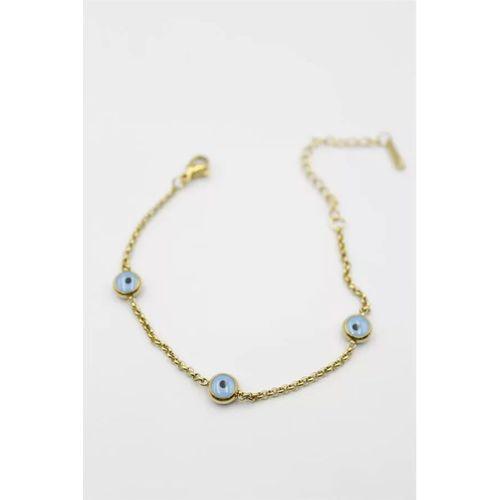 Nazarlı Zincir Çelik Bileklik - Altın