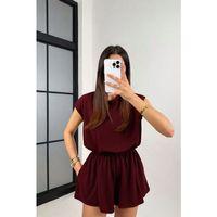 Kadın Kısa Kollu Hafif Sırt Dekolteli Modal şort Tulum