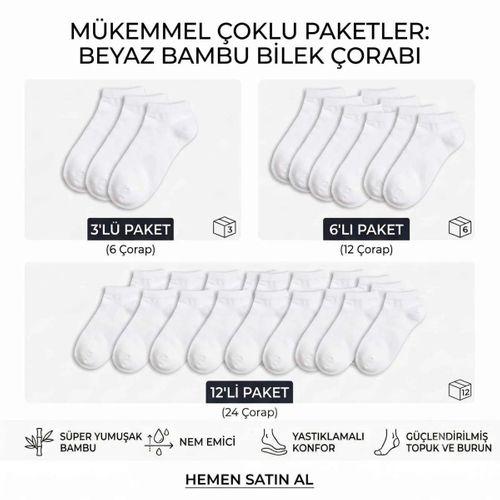 Kadın Bambu Patik Çorap 12'li | Nefes Alan Nem Emici Yumuşak, Siyah Beyaz Gri
